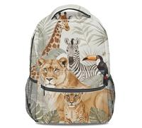 Vintage Watercolor Zebra Lion Print Backpack: Tropical Oasis Themed Bookbag, Kids School Bag, 16-Inch Travel Rucksack (print 3)