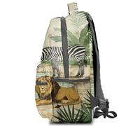 Vintage Watercolor Zebra Lion Print Backpack: Tropical Oasis Themed Bookbag, Kids School Bag, 16-Inch Travel Rucksack (print 1)