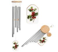 Vintage Watercolour Holly Mistletoe Wind Chimes Memorial Deep Tone Windchime with 6 Aluminum Tubes Outdoor Backyard Garden Decoration