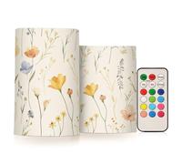 Vintage Watercolour Wildflowers Flameless Candles with Remote Timer Battery Operated Candles Flickering LED Candles Pillar Candles Set of 2 for Holiday Decor