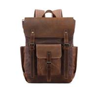 Vintage Waxed Canvas Backpack, Crazy Horse Leather Flap Edge Design, Can Accommodate 16-inch Laptop, Large Capacity Work Backpack, Retro Brass Hardware, Multi-pocket Casual Day Backpack(Coffee color)