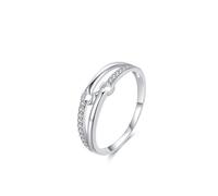 Vintage Wedding Band, The Engagement Ring Double-Layered Lines Silver with Round Shape Lab Created Diamond 18K White Gold Size J 1/2
