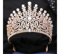 Vintage Wedding Large Diadem Crystal Heart Tiaras Prom Pageant Headdress Bridal Jewelry Head Ornaments H321 Gold AB
