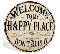 Vintage Welcome Metal Sign, 8x8 Inch Round Wall Art for Home Decor, Garden & Outdoor Wall Hanging Plaque with Pre-Drilled Holes, Perfect Housewarming Gift for Living Room, Bar, Cafe Decor (Black)