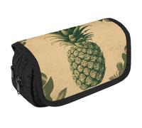 Vintage Welcome Pineapple Pencil Case Organizer Large Capacity Cute Pen Pouch with 3 Compartment Office Stationery Large Pencil Bags with Zipper Fabric Pen Bag for Adults Portable Makeup Bag (Black)