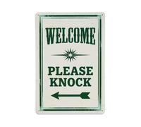 Vintage Welcome Please Knock Arrow Star Metal Tin Sign