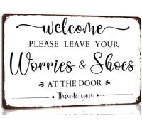 Vintage Welcome Please Leave Your Worries And Shoes Metal Tin Signs Welcome Sign For Front Door Home Farmhouse Garage Wall Decor Retro Plaque Metal Sign Plaque Poster 8X12 Inches