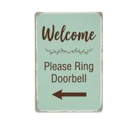 Vintage Welcome Please Ring Doorbell Arrow Vine Metal Tin Sign