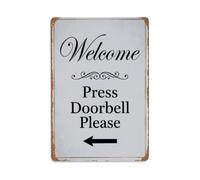 Vintage Welcome Press Doorbell Please Arrow Scroll Metal Tin Sign
