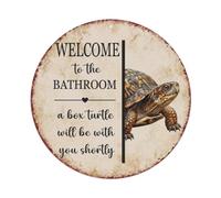 Vintage WELCOME To The BATHROOM Box Turtle Metal Tin Sign