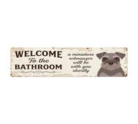 Vintage WELCOME To The BATHROOM Miniature Schnauzer Metal Tin Sign