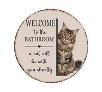 Vintage WELCOME To The BATHROOM Norwegian Forest Cat Metal Tin Sign
