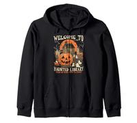 Vintage Welcome To The Haunted Library Bookworms Halloween Zip Hoodie
