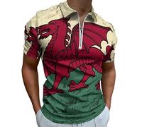 Vintage Welsh Flag Men's Golf Polo-Shirt Summer Short Sleeve T-Shirt Quick Dry Muscle Tees XL