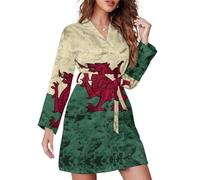 Vintage Welsh Flag Women's Robes Soft Pajamas Loungewear V-Neck Dressing Gowns Robe for Wedding Party S
