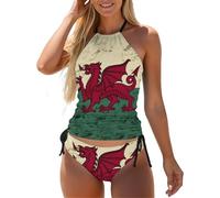 Vintage Welsh Flag Women's Tankini Swimsuits Two Piece Bathing Sets Swimwear XL
