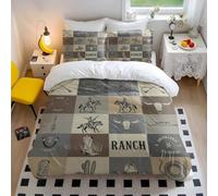 Vintage Western Bedding Set King Size, Cowboy Ranch Decor Duvet Cover, Arrow, Snake, Skull Print, Rustic Style Bedding Set (1,King + 50 x 75cm x2)