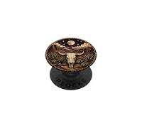 Vintage Western Bull Skull Cactus Desert Full Moon Leopard PopSockets Adhesive PopGrip