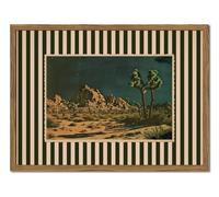 Vintage Western Cactus Wall Art, Southwestern Night Desert Wall Decor Paintings Mid Century Nature Striped Landscape Canvas Prints Artwork for for Living Room Bedroom 12x16 inch Framed