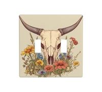 Vintage Western Cow Skull Wildflowers Double Gang Toggle Light Cover Wall Plate Switch Decor Standard Size - 11.4x11.4cm