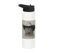 Vintage Western Cowboy-Cat Cool-Looking Outlaw-Cat Stainless Steel Insulated Water Bottle
