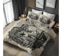 Vintage Western Cowboy Emperor Bedding Set 3 Piece, Bedroom Decor Duvet Cover and 2 Pillowcases, Southwestern Desert Quilt Cover with Zip, Ultra Soft Microfibre YH-E56