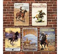 Vintage Western Cowboy Tin Sign Retro Cowboy Code Metal Sign, 8 X 12 Inch 5PCS