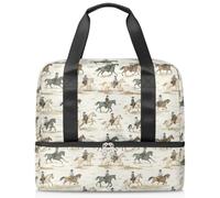 Vintage Western Cowboys Sports Duffle Bag for Women Men Kirls Boys Girls 21 L Weekend Overnight Bags Wet Seperated Tote Bag for Travel Gym Yoga