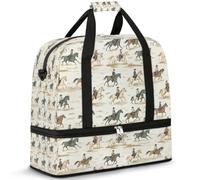 Vintage Western Cowboys Travel Duffle Bag for Women Men Weekend Overnight Bags Foldable Wet Seperated 47 L Tote Bag for Sports Gym Yoga