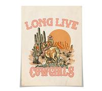 Vintage Western Cowgirl Long Live Canvas Wall Art Country Sun Cactus Botanical Poster Funky Cool Cowgirl Riding Horse Picture Prints Painting Rustic Plant Landscape Decor 12x16in Unframed