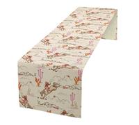 Vintage Western Cowgirl Table Runner, Rustic Wild West Cowboy Ride Horse and Desert Cactus Table Runner, Farmhouse Decor Burlap Table Runners, Cowgirl Kitchen Decor and Accessories 13x108Inch