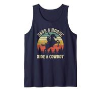 Vintage Western Rodeo Country Save A Horse Ride A Cowboy Tank Top, Men, Navy Blue, Small