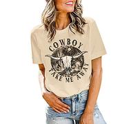 Vintage Western Rodeo T-Shirt Women Vintage Leopard Bull Skull Graphic Cowgirl Shirt Casual Short Sleeve Cowboy Tops, Beige, Small
