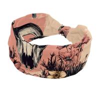 Vintage Western Skull Floral Flower Bones Wide Headbands for Women, Yoga Workout Head Bands Wide Elastic Hair Bands for Washing Face Makeup