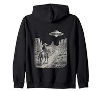 Vintage Western UFO Cowboy Alien Encounter Retro Country Zip Hoodie