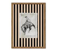 Vintage Western Wall Art, Rodeo Cowboy Horse Postage Wall Decor Mid Century Southwest With Stripes Western Canvas Prints for Living Room Bedroom Bathroom 16x24 inch Framed