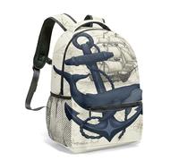 Vintage Whale Anchor Nautical Rucksack, 360 Full Print 40 cm School Bag with Compass Sailboat Illustration for Men Women (01)