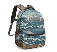 Vintage Whale Anchor Nautical Rucksack, 360 Full Print 40 cm School Bag with Compass Sailboat Illustration for Men Women (05)