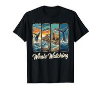 Vintage Whale Watching Retro Nautical Lighthouse Marine Life Value Graphic T-Shirt, Men, Black, M