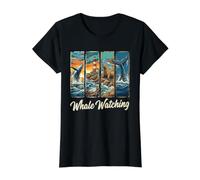 Vintage Whale Watching Retro Nautical Lighthouse Marine Life Value Graphic T-Shirt, Women, Black, L