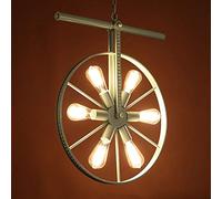 Vintage Wheel Pendant Light, Retro Industrial Chandelier, Antique Iron Ceiling Hanging Lighting Fixture, Rustic Suspension Lamps for Dining Table Kitchen Island Living Room Bar (Color : Green)