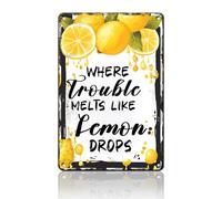 Vintage Where Trouble Melt Like Lemons Drops Tin Sign Retro Lemon Metal Sign Home Kitchen Garden Office Bar Pub Art Wall Decor 8"x12"