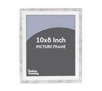 Vintage White and Silver Picture Frame - Ornate 10x8 inch Beaded Edge Distressed Photo Frame, Shabby Chic French Country Style Home Décor, Vertical or Horizontal Display for Artwork or Photos