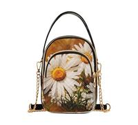 Vintage White Daisies Shoulder Handbag Women Quilted Phone Bags with Chain Strap Cute Zipper Bowler Tote Ladies Satchel