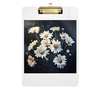 Vintage White Daisy Flower Clipboard Acrylics Decorative Clipboard Cute Decorative Letter Size Clipboard with Low Profile Metal Clip for Classrooms, Restaurants, School 12.5 x 9 Inches