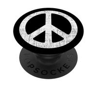 vintage white distressed grungy peace sign symbolic design PopSockets Adhesive PopGrip