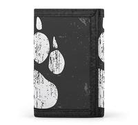 Vintage White Dog Paw Print on Retro Dirty Background Trifold Wallet, Stylish Purse with Keychain, Credit Pass Case Card-Holder for Crash Bills Receipts Women Men 5 x 3.3 x 0.2 Inch