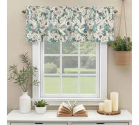 Vintage White Floral Valances for Windows, Hummingbird Spring Green Background Rod Pocket Valance Short Window Treatments Curtains for Kitchen Bathroom Bedroom Decor, 42 x 18 Inches
