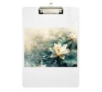 Vintage White Flower Dragonfly Clipboard Writing Clipboards Hardboard Clipboard Standard Size with Low Profile Metal Clip for Students, Women, Man 12.5 x 9 Inches