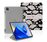 Vintage White Flowers and Butterflies Case Compatible with IPad 9th 8th 7th Generation 10.9 Inch 2021/2019/2018,Funny Cover with Trifold Stand + Pencil Holder for Boys Girls,iPad Pro 11inch 2024